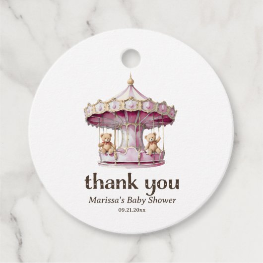 ありがとうテディベアーツインガールベビーシャワー フェイバータグ (正面)