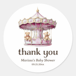 ありがとうテディベアーツイン女の子ベビーシャワーステッカー ラウンドシール