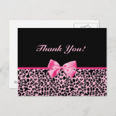 ありがとうトレンディーピンクとブラックヒョウのリボン ポストカード (正面/裏面)