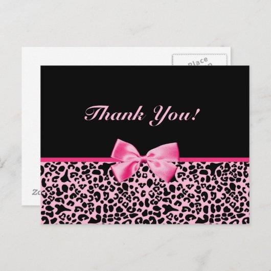 ありがとうトレンディーピンクとブラックヒョウのリボン ポストカード (正面/裏面)