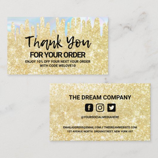 ありがとうトレンディー金ゴールドグリッターinstagram割引 名刺 (正面/裏面)