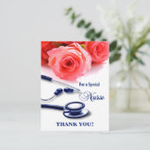 ありがとうナース。バラ及び聴診器 ポストカード (スタンド正面)