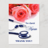 ありがとうナース。バラ及び聴診器 ポストカード (正面)