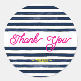 ありがとうネイビーピンクストライプの ラウンドシール