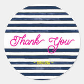 ありがとうネイビーピンクストライプの ラウンドシール (正面)