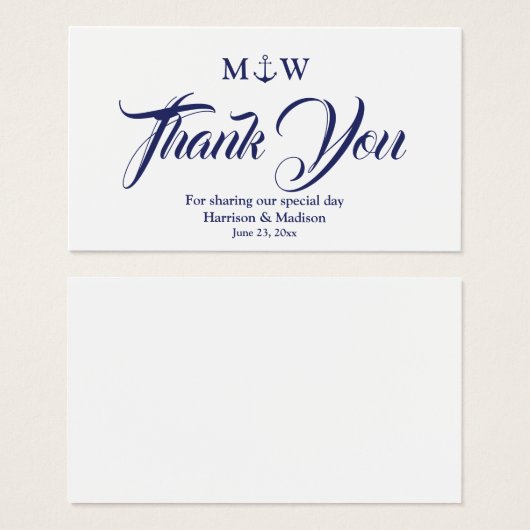 ありがとうネイビー航海のブルーいかり結婚のカード (正面&裏面)