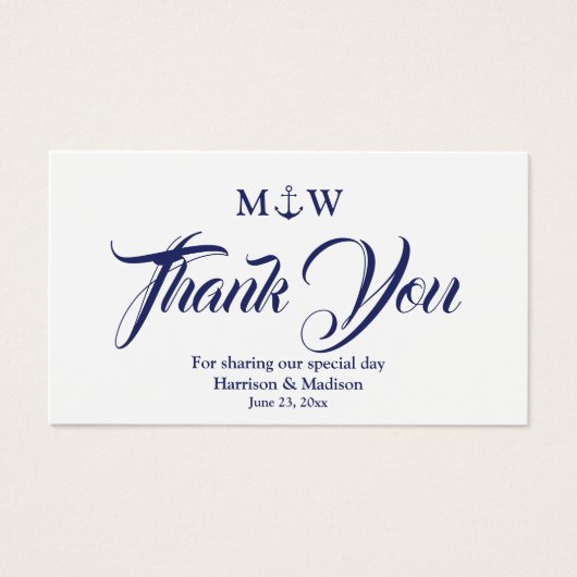 ありがとうネイビー航海のブルーいかり結婚のカード (正面)