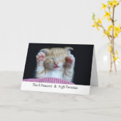 ありがとうハイファイブ、眠っている子猫 カード (黄色い花)