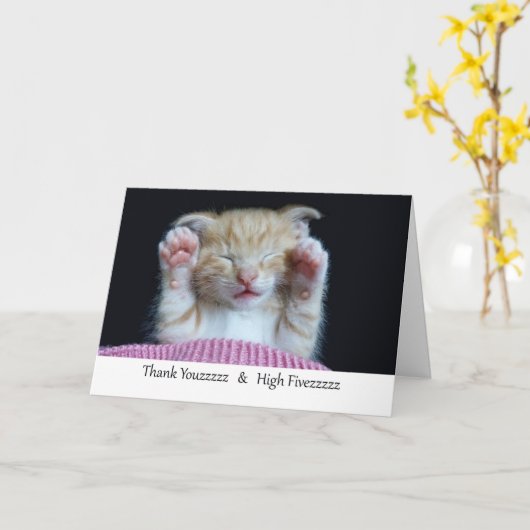 ありがとうハイファイブ、眠っている子猫 カード (黄色い花)