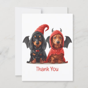 ありがとうハロウィンダックスフンド犬悪魔バット ポストカード
