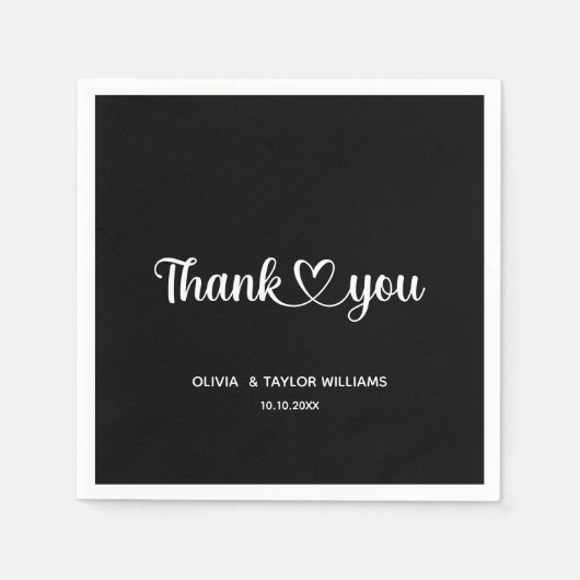 ありがとうハートミニマリスト白黒 スタンダードカクテルナプキン (正面)