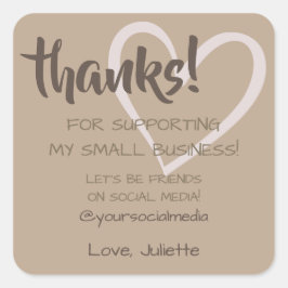 ありがとうハートラベルソーシャルメディアNatural Brown スクエアシール