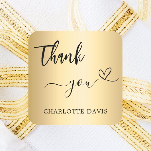 ありがとうハート金ゴールド名 スクエアシール