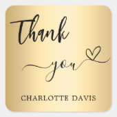 ありがとうハート金ゴールド名 スクエアシール (正面)