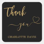ありがとうハート黒金ゴールド名 スクエアシール (正面)