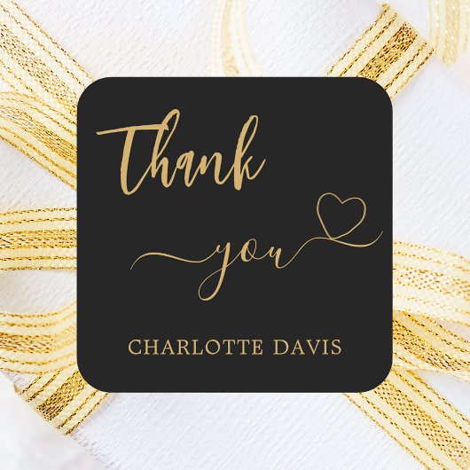 ありがとうハート黒金ゴールド名 スクエアシール