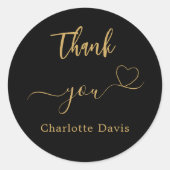 ありがとうハート黒金ゴールド名 ラウンドシール (正面)