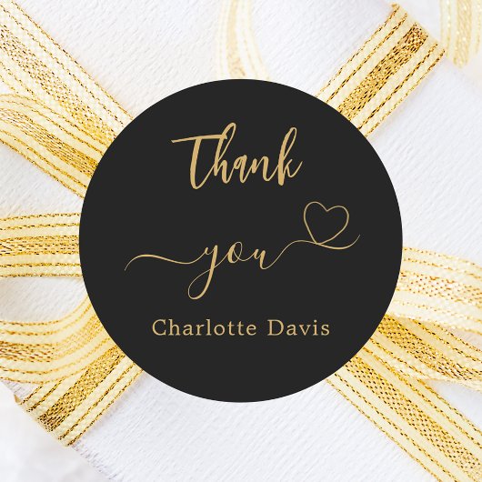 ありがとうハート黒金ゴールド名 ラウンドシール