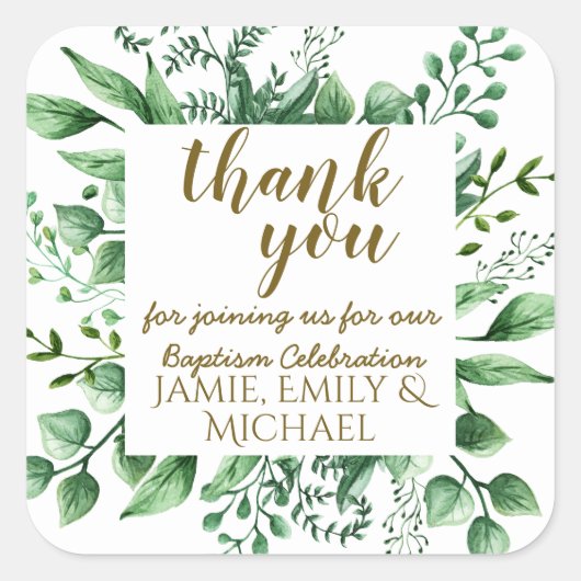 ありがとうバプテスステッカー,植物学葉の大 スクエアシール (正面)
