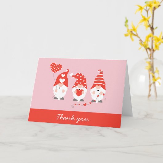 ありがとうバレンタインのノーム 赤 ピンク カード (黄色い花)