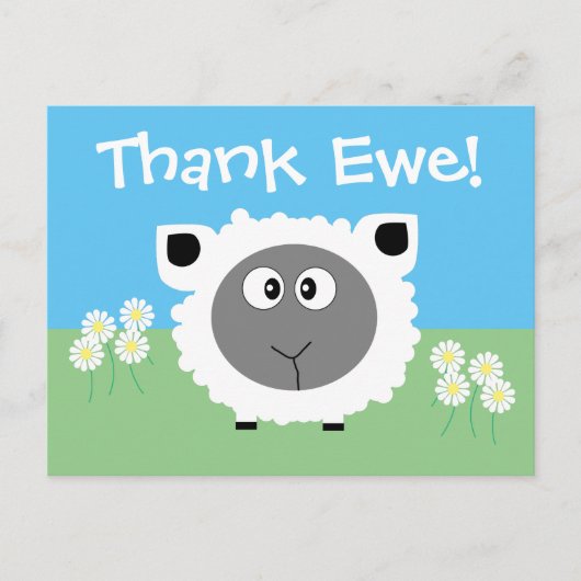 ありがとうパーソナライズされたかわいい羊おもしろいデイジー ポストカード (正面)