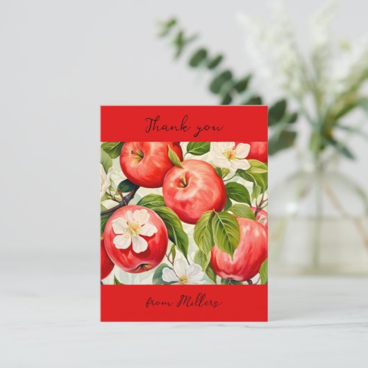 ありがとうパーソナライズされたアップルプリント農家赤 サンキューカード (スタンド正面)