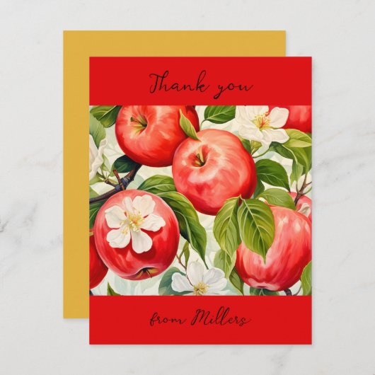 ありがとうパーソナライズされたアップルプリント農家赤 サンキューカード (正面/裏面)