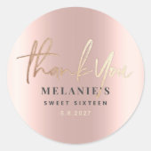 ありがとうパーソナライズされた16thブライダルバラ金ゴールド ラウンドシール (正面)