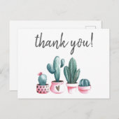 ありがとうヒップスターサボテンのピンクの水色プリント ポストカード (正面/裏面)