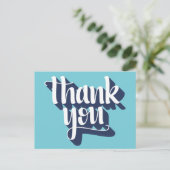 ありがとうヒップスタータイポグラフィ青と白 ポストカード (スタンド正面)