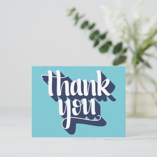 ありがとうヒップスタータイポグラフィ青と白 ポストカード (スタンド正面)