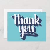 ありがとうヒップスタータイポグラフィ青と白 ポストカード (正面/裏面)