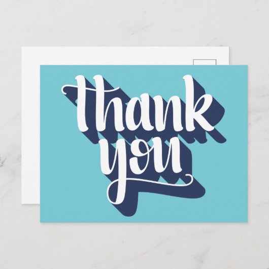 ありがとうヒップスタータイポグラフィ青と白 ポストカード (正面/裏面)