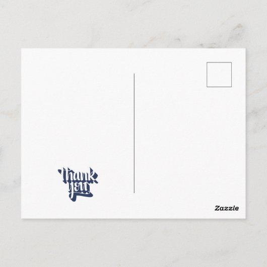 ありがとうヒップスタータイポグラフィ青と白 ポストカード (裏面)