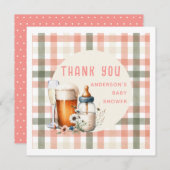 ありがとうビールとボトルベビーシャワーセージ桃 招待状 (正面/裏面)