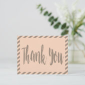 ありがとうピンクとグレーの茶色のストライプ ポストカード (スタンド正面)