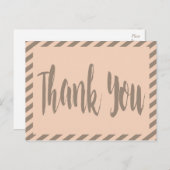 ありがとうピンクとグレーの茶色のストライプ ポストカード (正面/裏面)