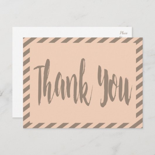 ありがとうピンクとグレーの茶色のストライプ ポストカード (正面/裏面)