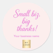 ありがとうピンクのスクリプトビジネスロゴ ラウンドシール (正面)