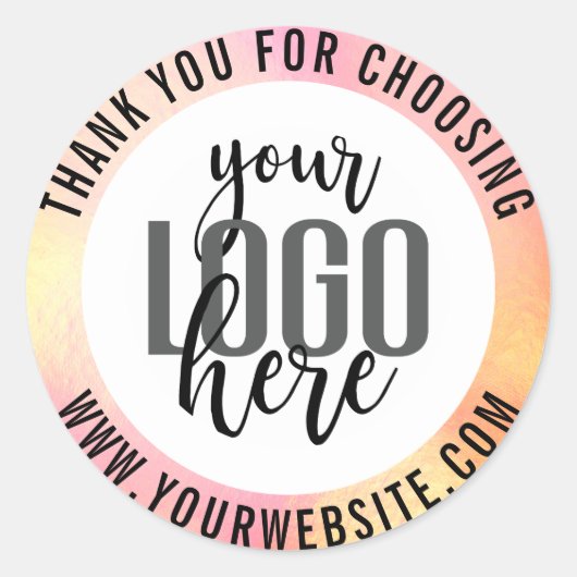 ありがとうピンクイエローホログラフフォイルビジネスロゴ ラウンドシール (正面)