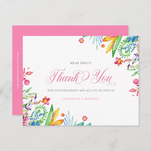 ありがとうピンクタイポグラフィ時用縁ど花 サンキューカード (正面/裏面)