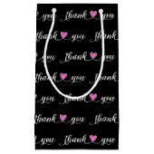 ありがとうピンクハートオンブラック スモールペーパーバッグ (正面)