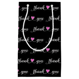 ありがとうピンクハートオンブラック スモールペーパーバッグ