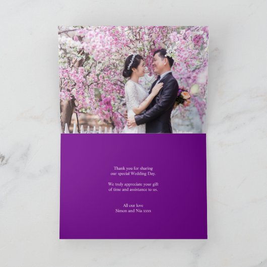 ありがとうピンクパンジー水の色の結婚写真 サンキューカード (内部)