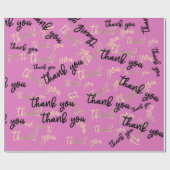 ありがとうピンクブラック金ゴールド書体文字 ラッピングペーパー (フラット)
