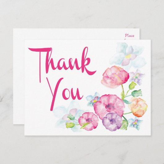 ありがとうピンク&紫の水色の花 ポストカード (正面/裏面)