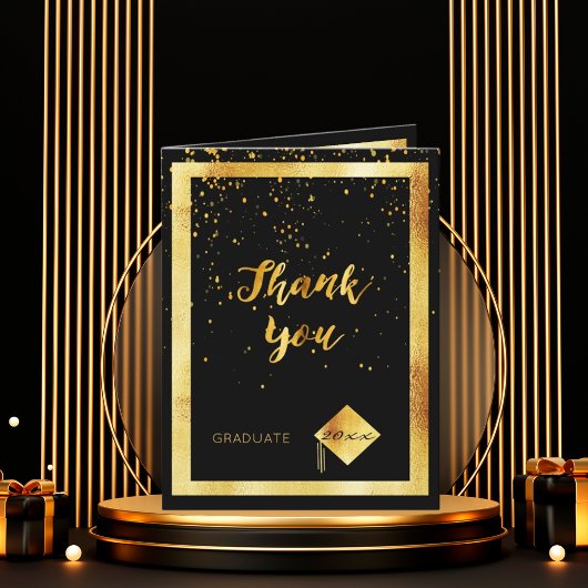ありがとうフォトカード大学院ブラック金ゴールド紙吹雪 サンキューカード