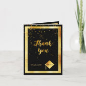 ありがとうフォトカード大学院ブラック金ゴールド紙吹雪 サンキューカード (正面)