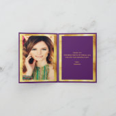 ありがとうフォトカード誕生日パープル金ゴールド紙吹雪 サンキューカード (内部)