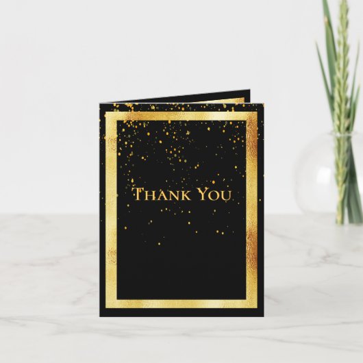 ありがとうフォトカード誕生日ブラック金ゴールド紙吹雪 サンキューカード (正面)
